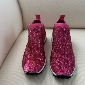 Jimmy Choo custom Swarovski Crystals sneakers in fuschia pink.